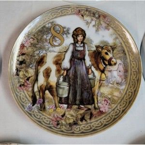 Pottery Barn 12 Days Of Christmas Dessert Plate,‎ 8 Maids Milking, Day 8